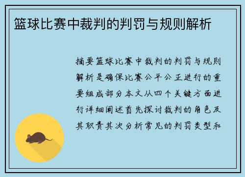 篮球比赛中裁判的判罚与规则解析